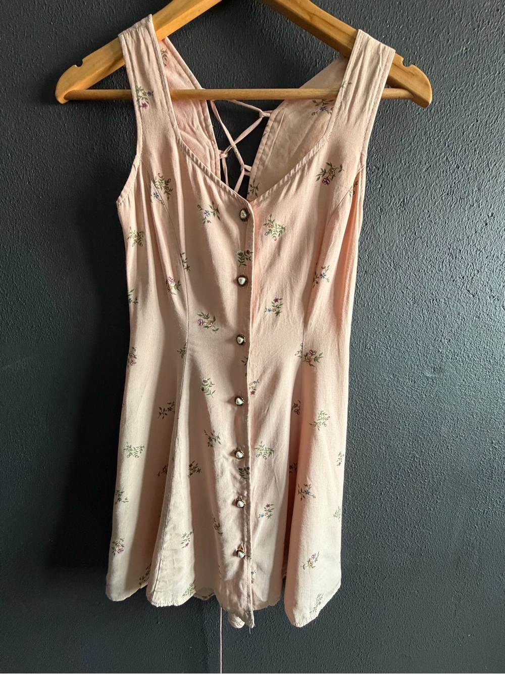 Frederick's of Hollywood Pale Pink Floral Button-Front Mini Dress